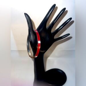 Red Enamel Bangle Bracelet w/Square Crystals